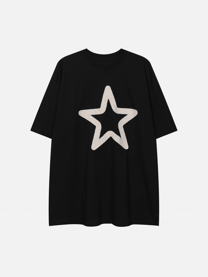 T Shirts Aelfric Eden Star Embroidery Coton Tee Bleu | OWT-48405683